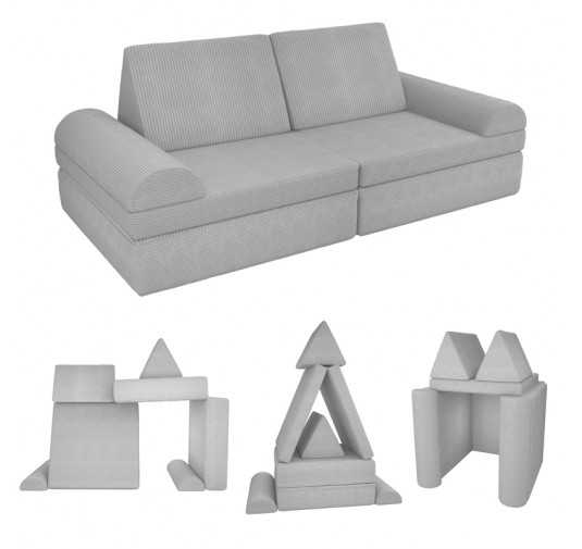 Sofá modular infantil de pana suave, set de 6 elementos, color Gris Conejito