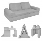 Sofá modular infantil de pana suave, set de 6 elementos, color Gris Conejito