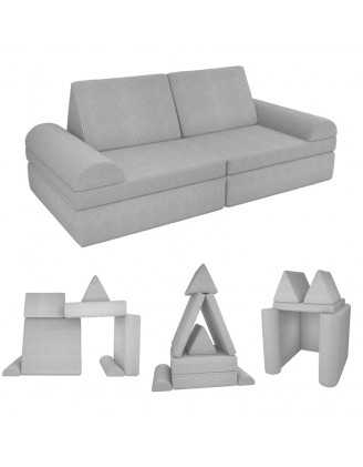 Sofá modular infantil de pana suave, set de 6 elementos, color Gris Conejito