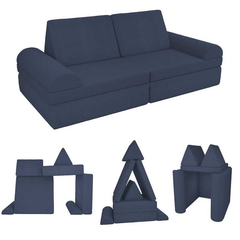 Sofá modular infantil de pana suave, set de 6 elementos, color Cielo Nocturno