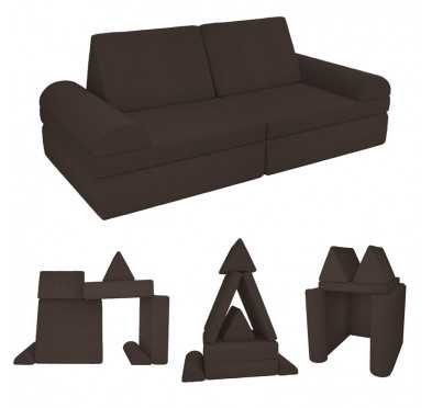 Sofá modular infantil de pana suave, set de 6 elementos, color Marrón Chocolate