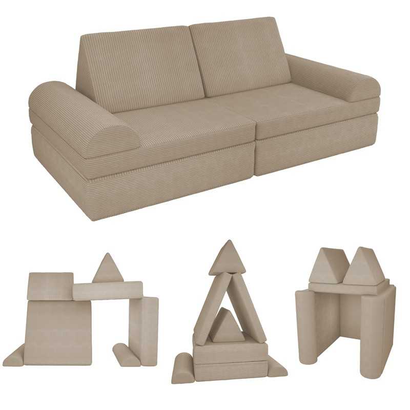 Sofá modular infantil de pana suave, set de 6 elementos, color Caramelo Cálido