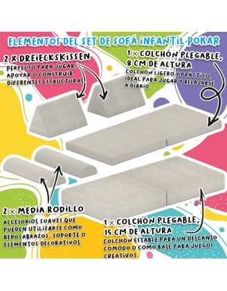 Colchón plegable 160×80×15 cm para sofá modular infantil de pana, color Atardecer Arenoso