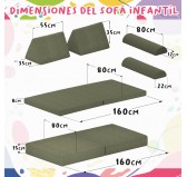 Colchón plegable 160×80×15 cm para sofá modular infantil de pana, color Guisante Primaveral