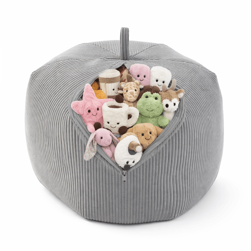 Funda para puf infantil para peluches | Tejido de pana | 85x85x50 cm | Gris Conejo