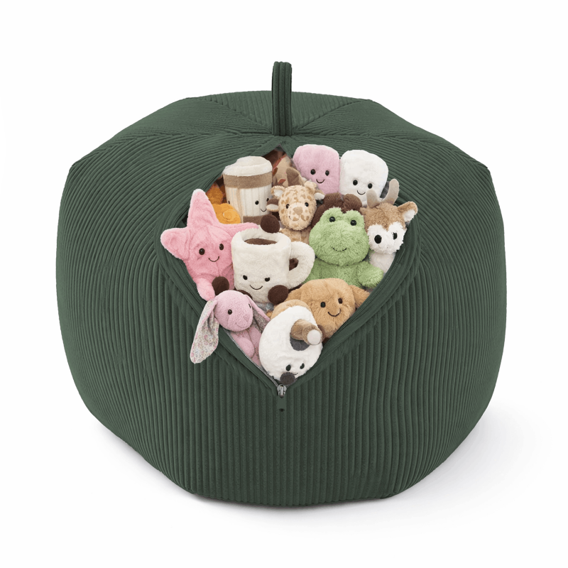Funda para puf infantil para peluches | Tejido de pana | 85x85x50 cm | Verde Bosque