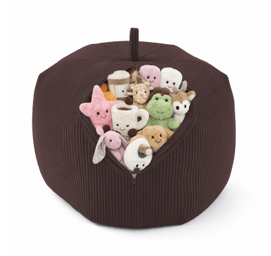 Funda para puf infantil para peluches | Tejido de pana | 85x85x50 cm | Marrón Chocolate