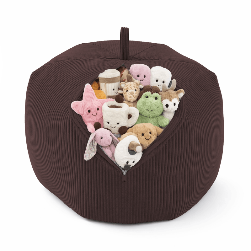 Funda para puf infantil para peluches | Tejido de pana | 85x85x50 cm | Marrón Chocolate