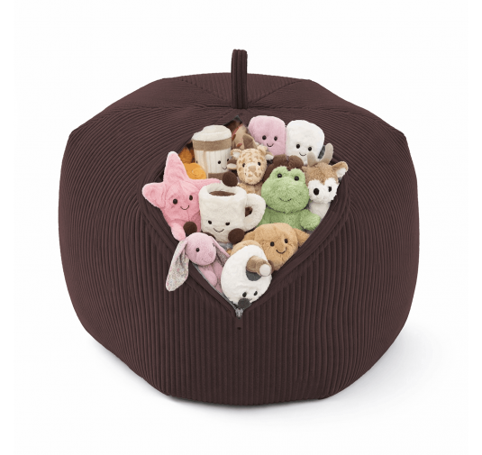 Funda para puf infantil para peluches | Tejido de pana | 85x85x50 cm | Marrón Chocolate