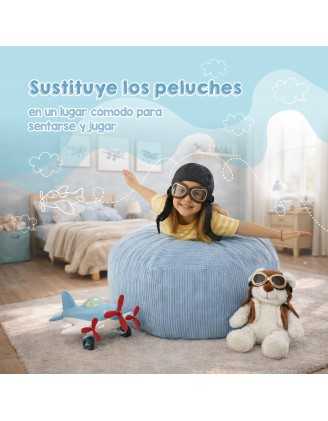 Funda para puf infantil para peluches | Tejido de pana | 85x85x50 cm | Marrón Chocolate