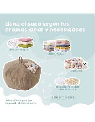 Funda para puf infantil para peluches | Tejido de pana | 85x85x50 cm | Caramelo Cálido