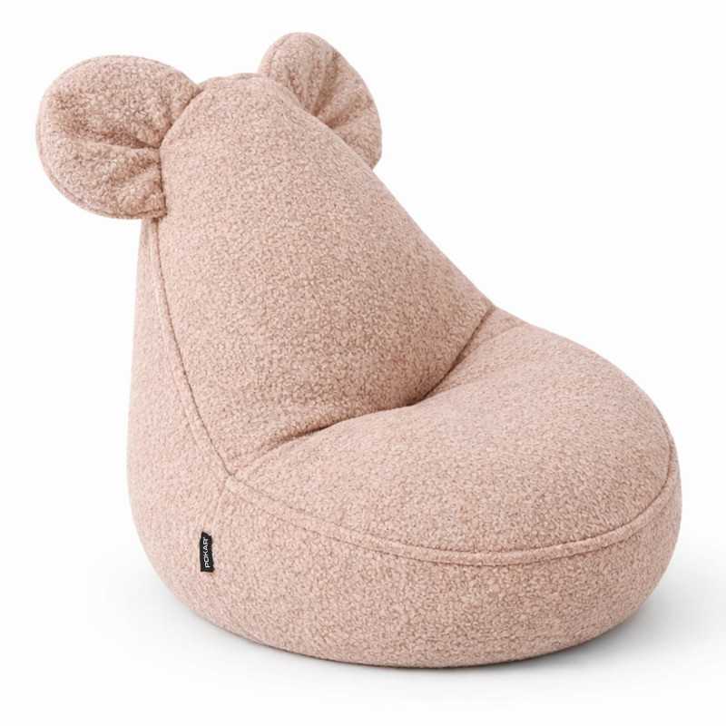 Puf Infantil con Orejas de Ratón | Bouclé | 68x68x50 cm | Rosa Caramelo
