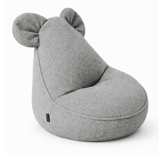 Puf Infantil con Orejas de Ratón | Bouclé | 68x68x50 cm | Gris Suave