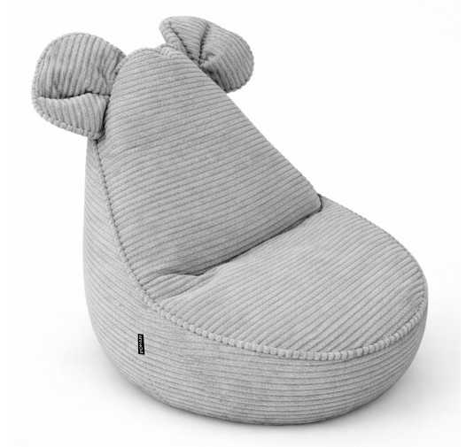 Puf Infantil con Orejas de Ratón | Tejido de pana | 68x68x50 cm | Gris Conejo