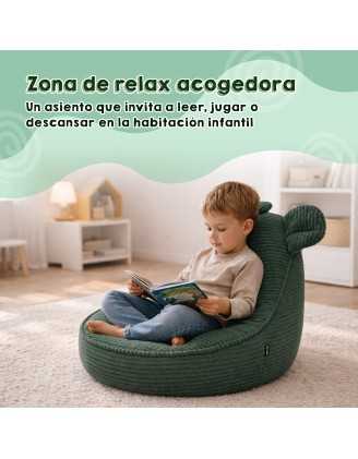 Puf Infantil con Orejas de Ratón | Tejido de pana | 68x68x50 cm | Laguna Azul