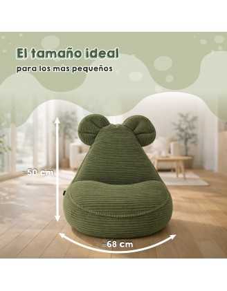 Puf Infantil con Orejas de Ratón | Tejido de pana | 68x68x50 cm | Laguna Azul