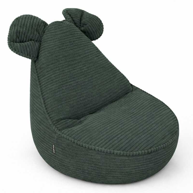 Puf Infantil con Orejas de Ratón | Tejido de pana | 68x68x50 cm | Verde Bosque