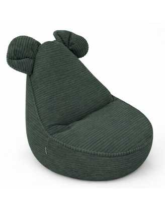 Puf Infantil con Orejas de Ratón | Tejido de pana | 68x68x50 cm | Verde Bosque