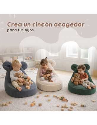 Puf Infantil con Orejas de Ratón | Tejido de pana | 68x68x50 cm | Verde Bosque