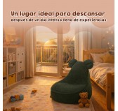 Puf Infantil con Orejas de Ratón | Tejido de pana | 68x68x50 cm | Verde Bosque