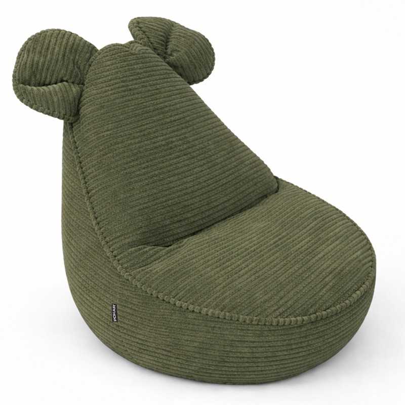 Puf Infantil con Orejas de Ratón | Tejido de pana | 68x68x50 cm | Guisante de Primavera