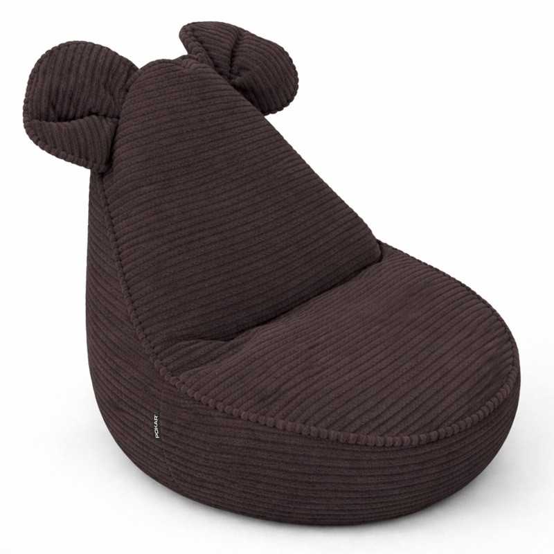 Puf Infantil con Orejas de Ratón | Tejido de pana | 68x68x50 cm | Marrón Chocolate