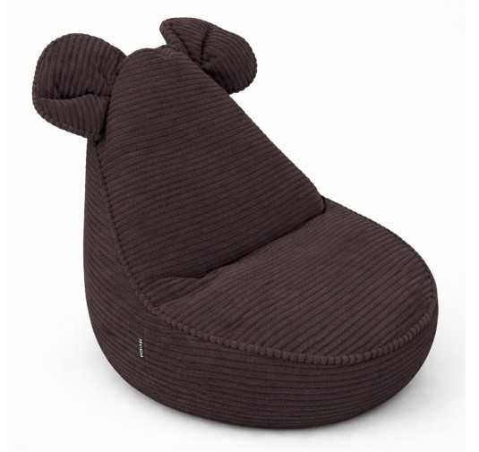 Puf Infantil con Orejas de Ratón | Tejido de pana | 68x68x50 cm | Marrón Chocolate