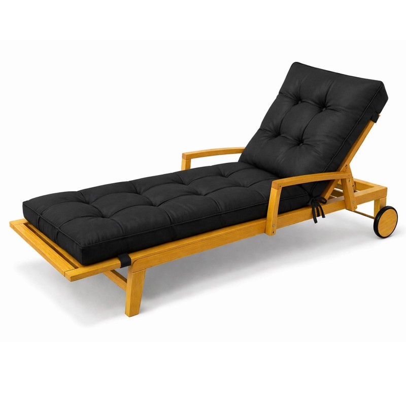 Cojín Tumbona Exterior | Impermeable y Repelente al Agua | 200x60x13 cm | Negro