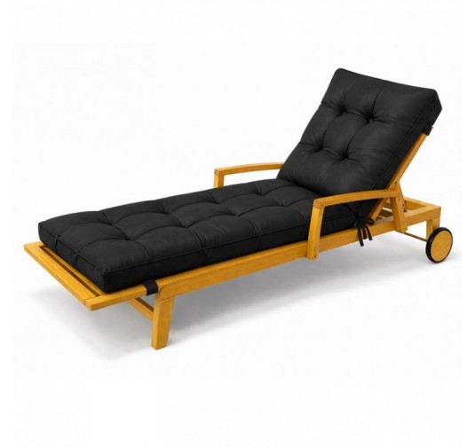 Cojín Tumbona Exterior | Impermeable y Repelente al Agua | 200x60x13 cm | Negro