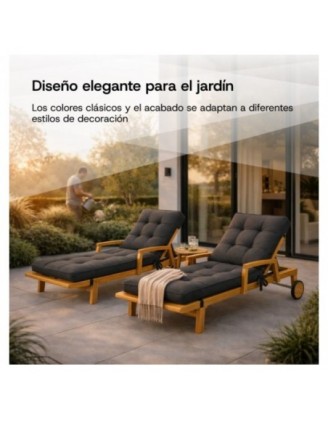 Cojín Tumbona Exterior | Impermeable y Repelente al Agua | 200x60x13 cm | Negro