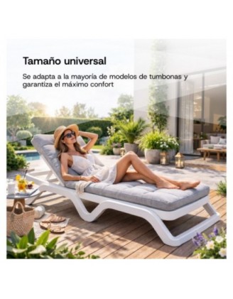 Cojín Tumbona Exterior | Impermeable y Repelente al Agua | 200x60x13 cm | Gris