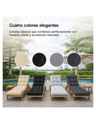 Cojín Tumbona Exterior | Impermeable y Repelente al Agua | 200x60x13 cm | Gris