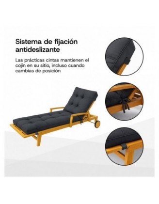 Cojín Tumbona Exterior | Impermeable y Repelente al Agua | 200x60x13 cm | Gris