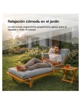 Cojín Tumbona Exterior | Impermeable y Repelente al Agua | 200x60x13 cm | Gris