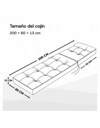 Cojín Tumbona Exterior | Impermeable y Repelente al Agua | 200x60x13 cm | Gris