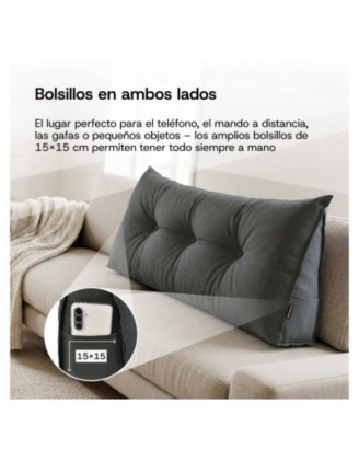 Cojín de Respaldo | Almohada de Lectura para Cama y Sofá | 70x50x20 cm | Gris