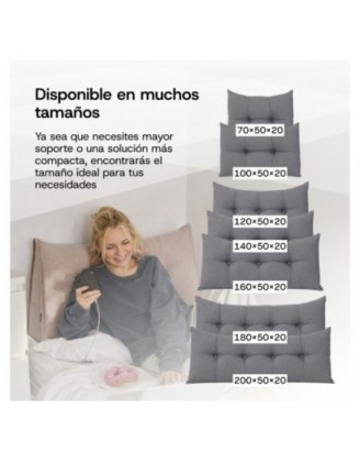 Cojín de Respaldo | Almohada de Lectura para Cama y Sofá | 160x50x20 cm | Gris
