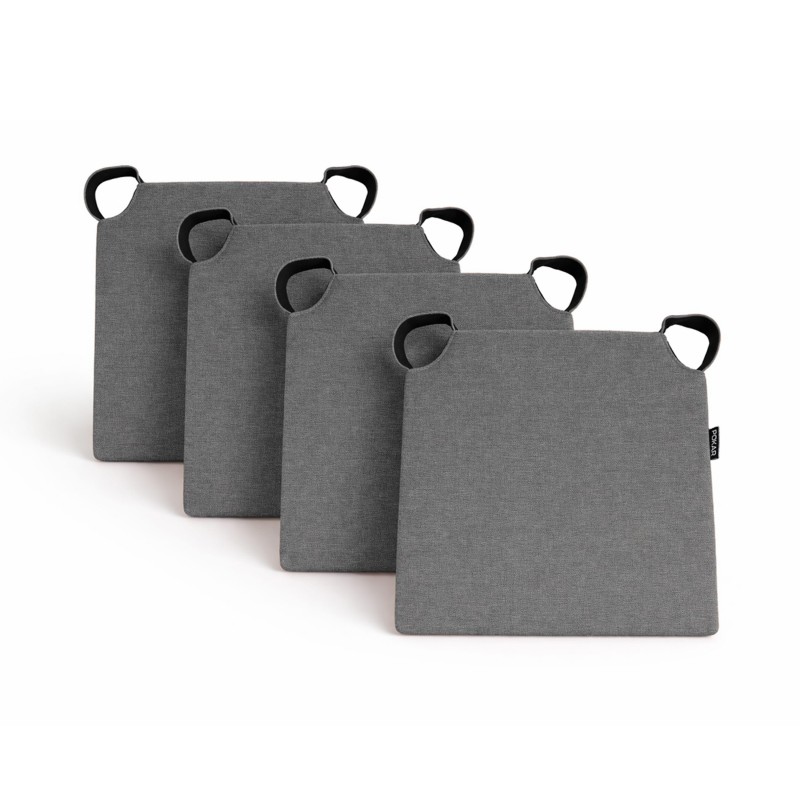 Set de 4 cojines para silla con cintas de velcro | 41x35x40 cm | Color gris
