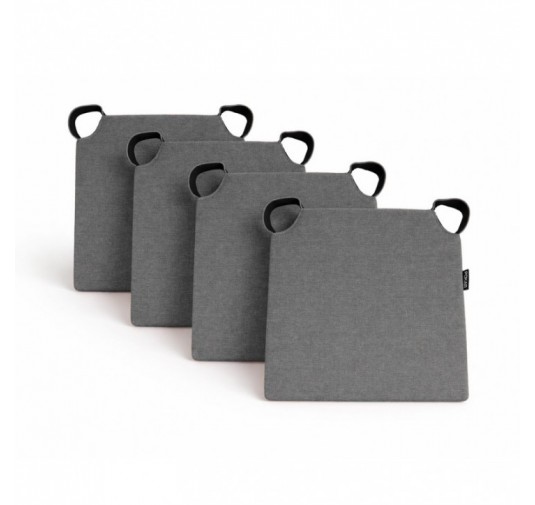 Set de 4 cojines para silla con cintas de velcro | 41x35x40 cm | Color gris