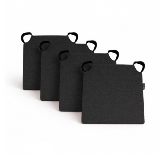 Set de 4 cojines para silla con cintas de velcro | 41x35x40 cm | Color negro