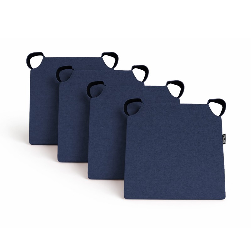 Set de 4 cojines para silla con cintas de velcro | 41x35x40 cm | Color azul oscuro