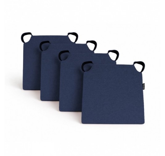 Set de 4 cojines para silla con cintas de velcro | 41x35x40 cm | Color azul oscuro