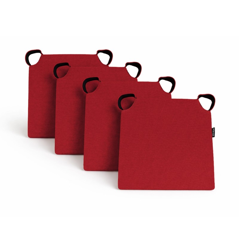Set de 4 cojines para silla con cintas de velcro | 41x35x40 cm | Color rojo