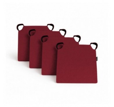 Set de 4 cojines para silla con cintas de velcro | 41x35x40 cm | Color burdeos
