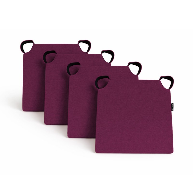 Set de 4 cojines para silla con cintas de velcro | 41x35x40 cm | Color violeta