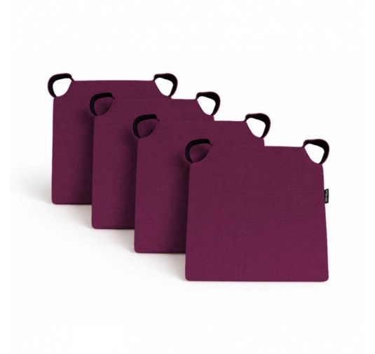 Set de 4 cojines para silla con cintas de velcro | 41x35x40 cm | Color violeta