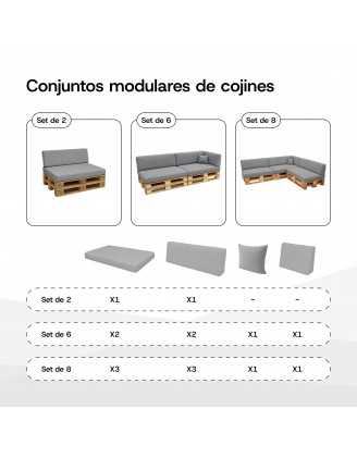 Set de 8 Cojines para Palets 120x80 + 120x40 Gris