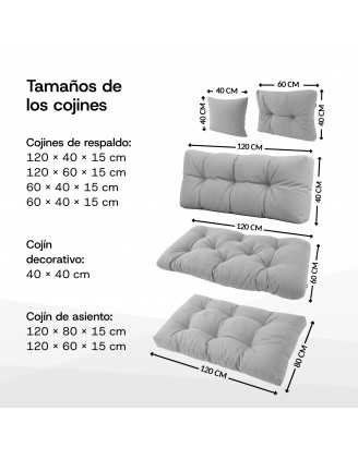 Set de 2 Cojines Acolchados para Palets 120x80 + 120x40 Beige