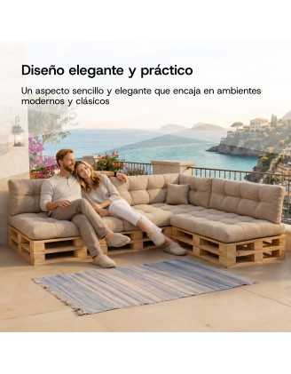 Set de 2 Cojines Acolchados para Palets 120x80 + 120x40 Beige