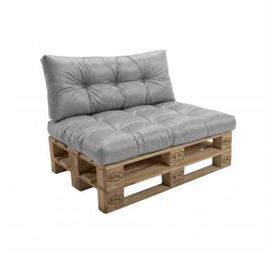 Set de 2 Cojines para Palets - Asiento 120x80 cm + Respaldo 120x40 cm, Impermeable, Acolchado, Gris